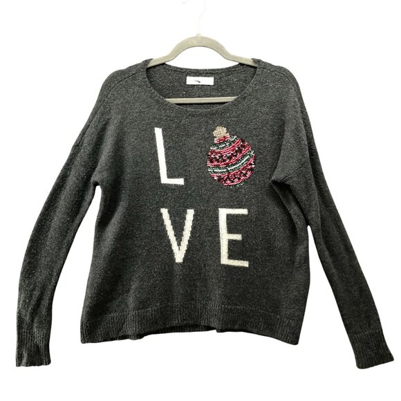 Abercrombie & Fitch Holiday Sweater Womens XS/S Gray Crewneck Love Sequin Wool - Picture 1 of 7